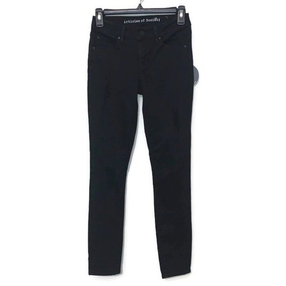 Articles Of Society Women’s 24 Black Distressed Ripped Clearwater Skinny Jeans - Picture 1 of 7